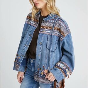 DRIFTWOOD Blue and Multicolor Embroidered Jean Jacket